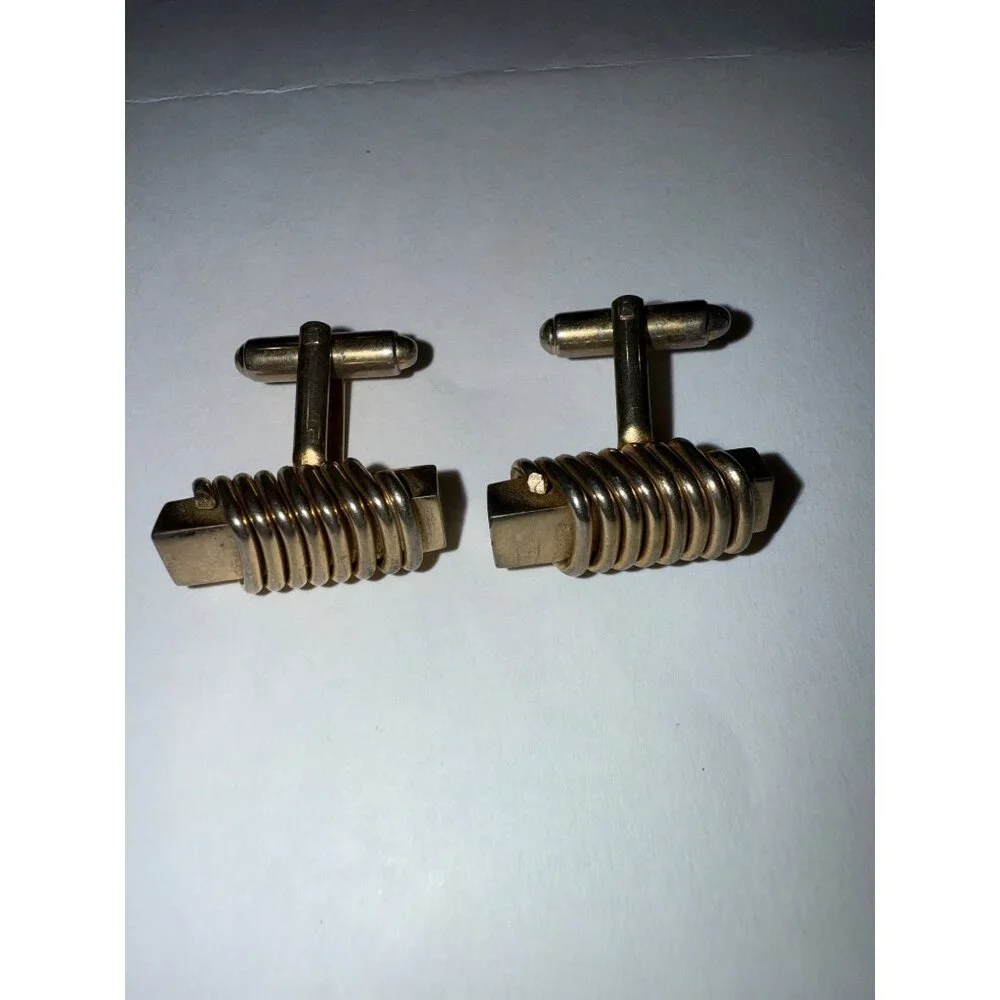 Shields Vintage Gold metal Coil Spring Men's Cufflinks